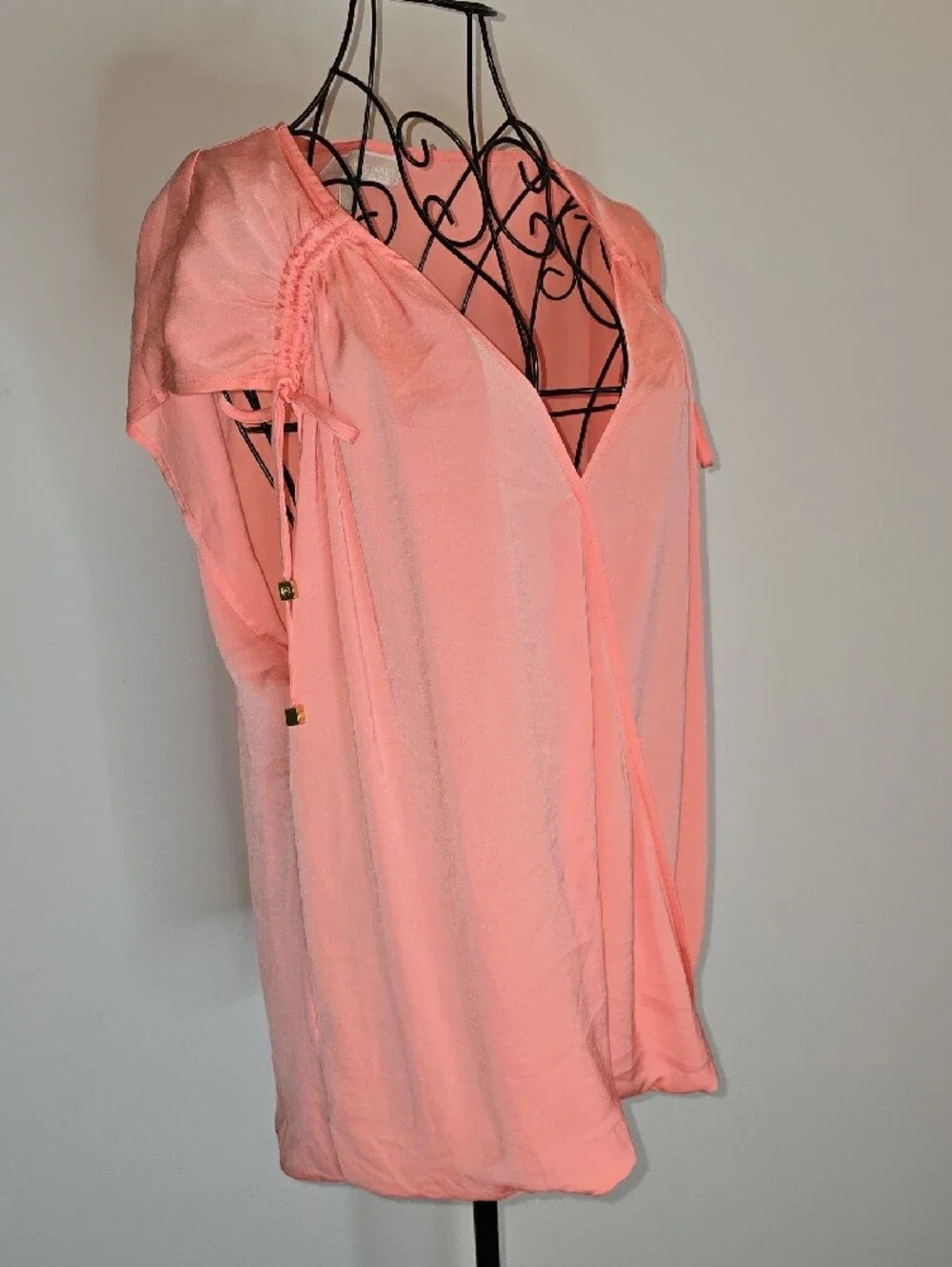 Michael Kors Coral Pink Surplice Short Sleeve Blouse